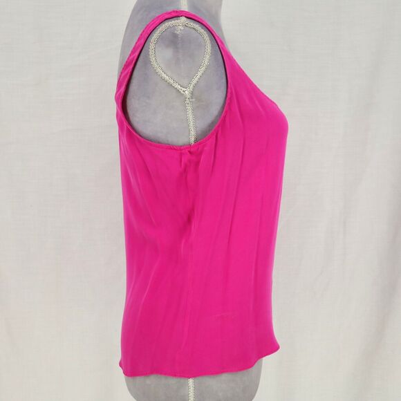 Diane Von Furstenberg Top Womens 10 Pink Yellow Silk Blouse Chiffon Ruffle Front - Picture 14 of 16